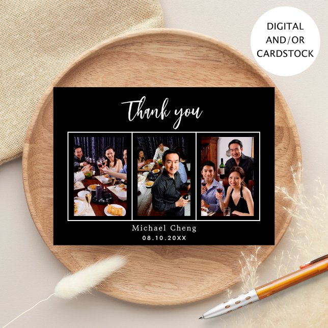 Cartões de agradecimentos preto de fotos branco de (Criador carregado)