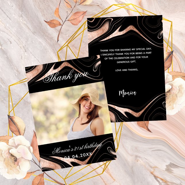 Cartões de agradecimentos preto de rosa de ouro de (Criador carregado)