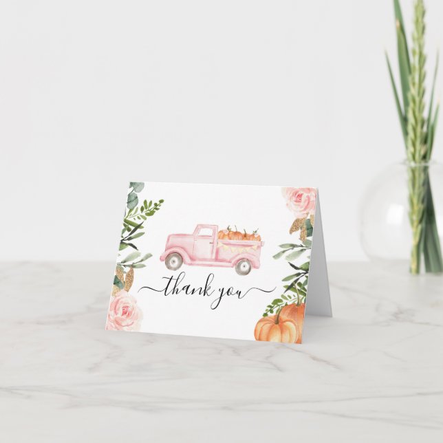 Cartões de agradecimentos Pumpkin de Caminhão Rosa (Frente)