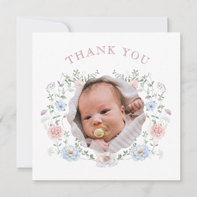 Cartões de agradecimentos Quadrado de Frame Floral (Frente)