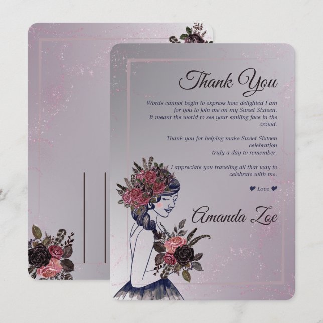 Cartões de agradecimentos Quince Años (Frente/Verso)