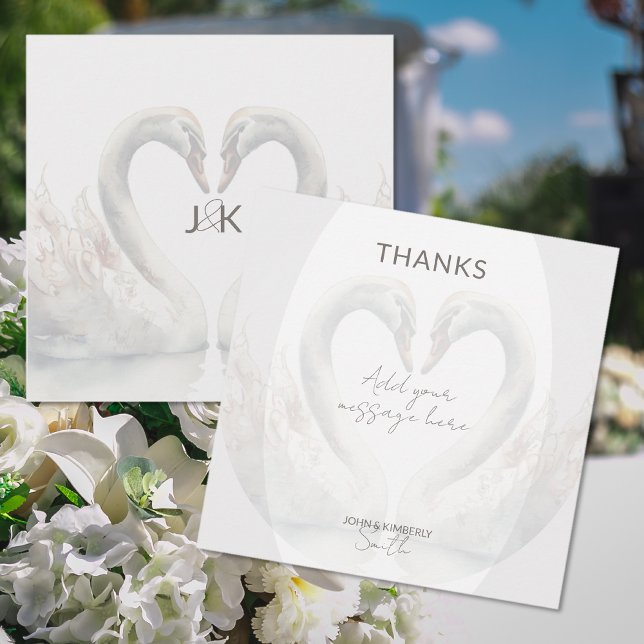 Cartões de agradecimentos Romântico de Casamento d (Romantic Swans Wedding Thank You Card (front and back))