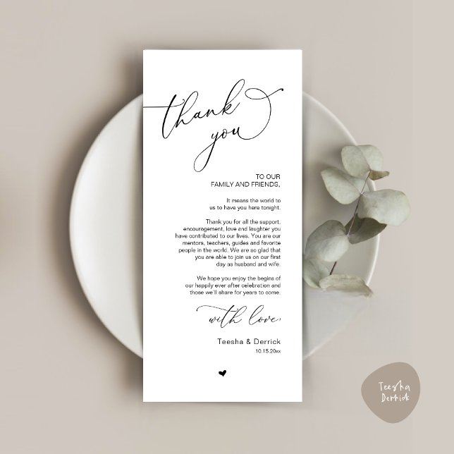 Cartões de agradecimentos Romântico de Definição d (Romantic Modern Wedding Dinner Place Setting Thank You Card, in Black and White)