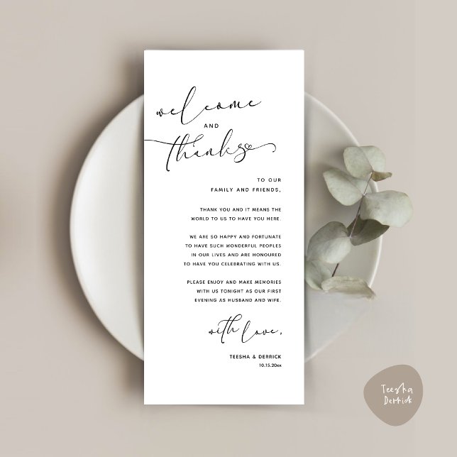 Cartões de agradecimentos Romântico de Definição d (Romantic Wedding Dinner Place Setting Thank You Card, in White and Black)