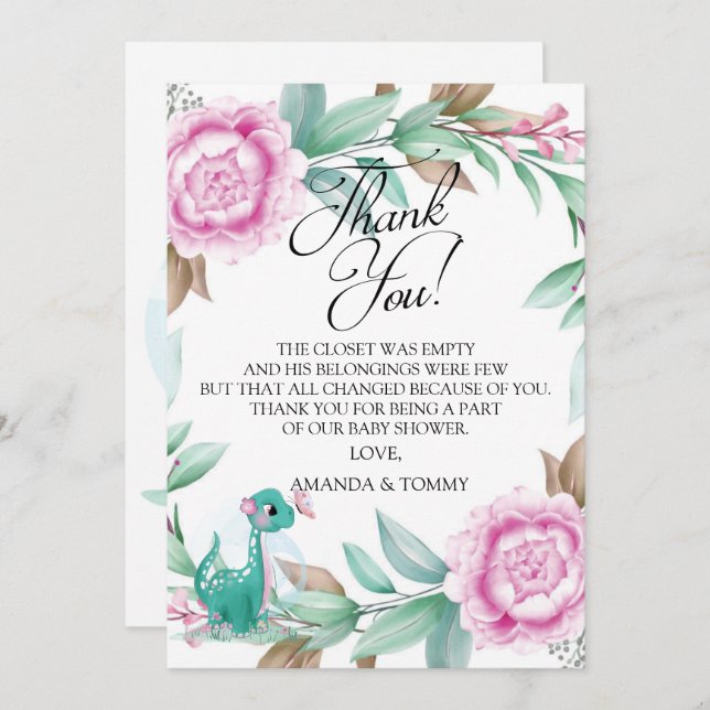 Cartões de agradecimentos Rosa Dinossauro Gelado (Frente/Verso)