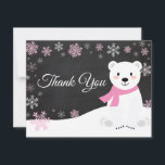 Cartões de agradecimentos Rosa Floco de Neve do Ur<br><div class="desc">Cartões de agradecimentos Rosa Floco de Neve do Urso Polar de inverno. Urso Polar Rosa. Fundo Chalkboard. Preto & Branco. Floco de neve rosa. Amor e Obrigados, bela fonte de script. Adicione sua mensagem de volta ou deixe vazio e mande escrever. Para mais personalização, clique no botão "Personalizar" e use...</div>