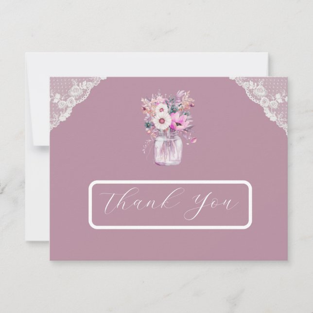 Cartões de agradecimentos Rosa Mason Jar do Countr (Frente)