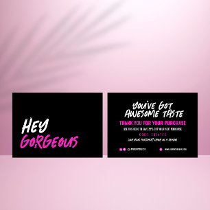 Cartões de agradecimentos Rosa Quente Preto Glam