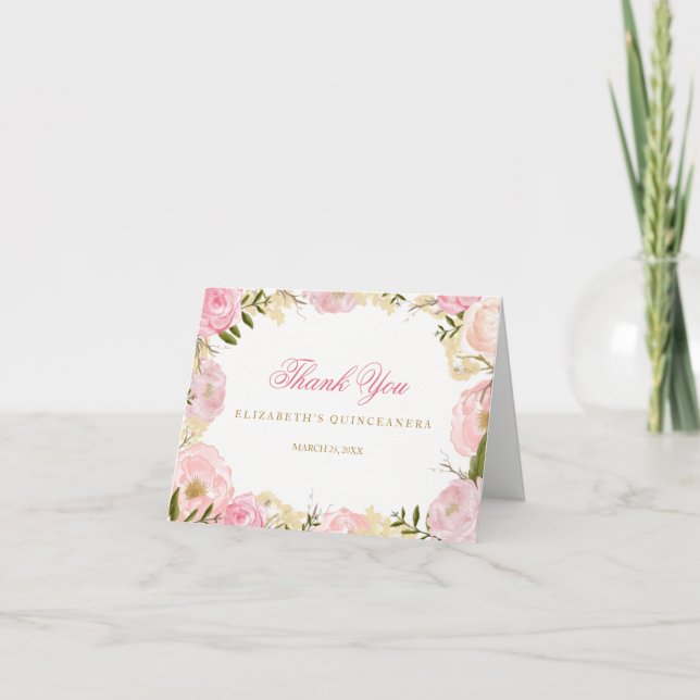 Cartões de agradecimentos rosa rosa Elegante de Qu (Frente)