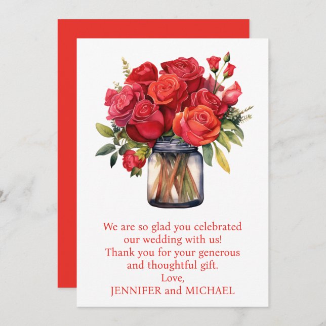 Cartões de agradecimentos Rosa vermelha (Frente/Verso)