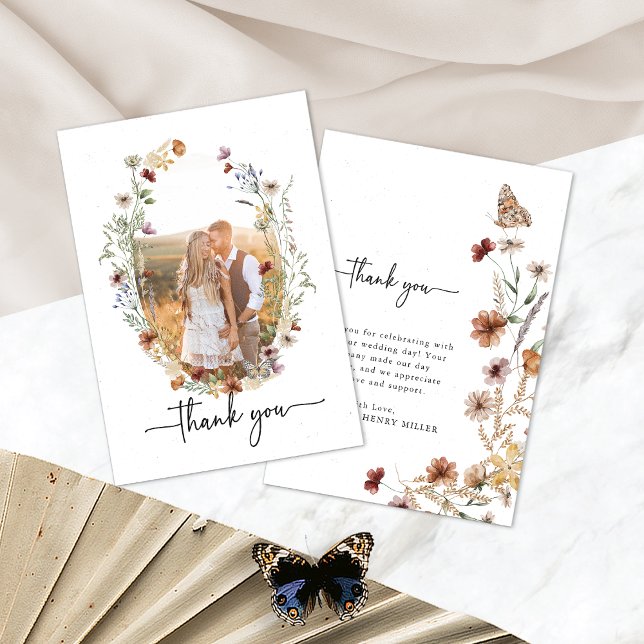 Cartões de agradecimentos Rustic Boho Photo (Rustic Boho Photo Thank You Card with Butterfly by Painted Paperie
)