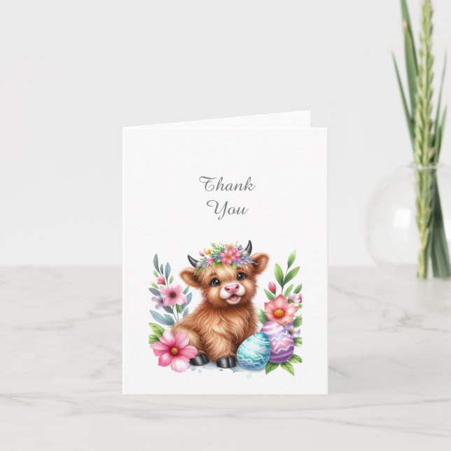 Cartões de agradecimentos Rustic Cute Highland Cow (Frente)