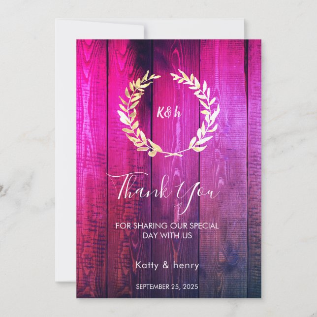 Cartões de agradecimentos Rustic Dourado Laurel We (Frente)