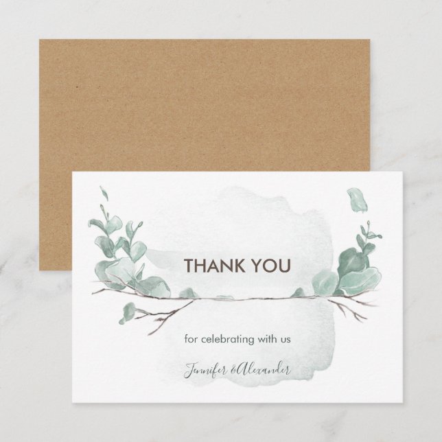 Cartões de agradecimentos Rustic Eucalyptus (Frente/Verso)