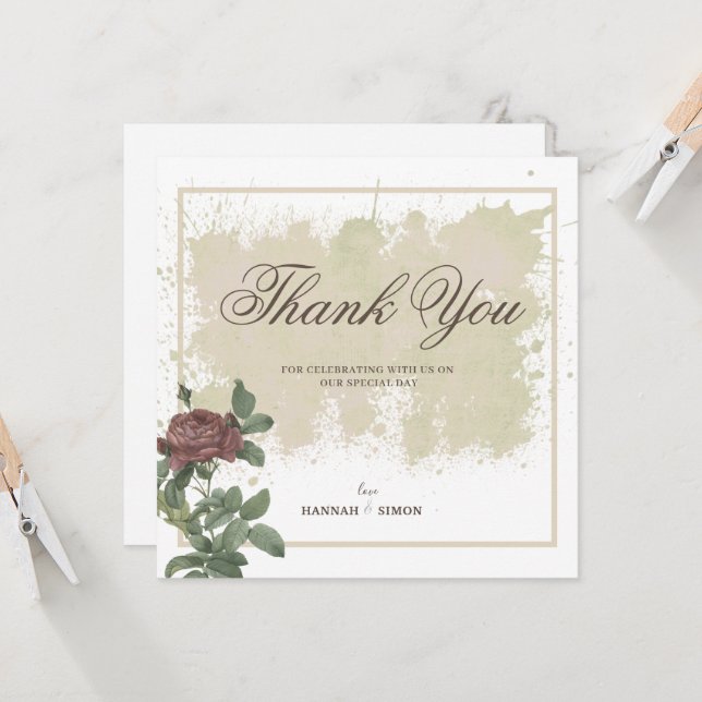 Cartões de agradecimentos Rustic Floral Minimalist (Frente/Verso In Situ)