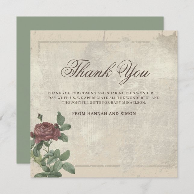 Cartões de agradecimentos Rustic Floral Minimalist (Frente/Verso)