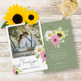 Cartões de agradecimentos Rustic Sunflower Photo C