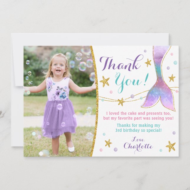 Cartões de agradecimentos Sereia - Sob o Mar Obrig (Frente)