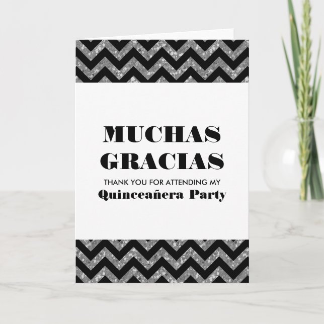 Cartões de agradecimentos Silver Chevron Glitter Q (Frente)