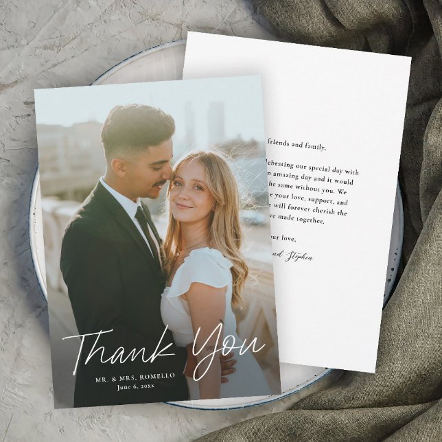 Cartões de agradecimentos Simples de Casamento de  (Handwritten script photo wedding thank you cards.)