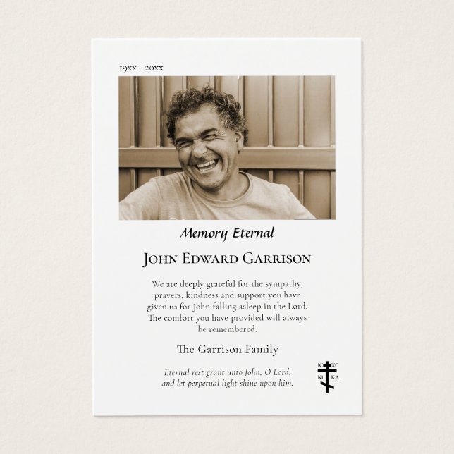 Cartões de agradecimentos Simples de Foto Funeral  (Frente)