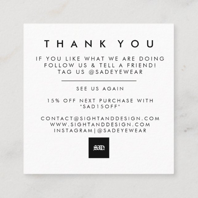 Cartões de agradecimentos Simples e Minimalista (Verso)