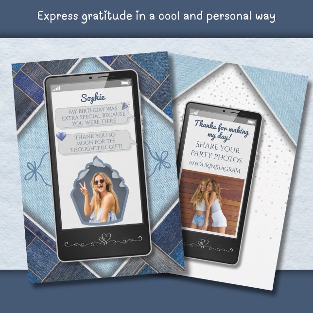 Cartões de agradecimentos Smartphone Azul Moderno  (Modern Blue Denim Smartphone Thank You Card)