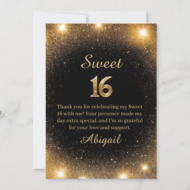 Cartões de agradecimentos Sparkle preto e Dourado  (Frente)