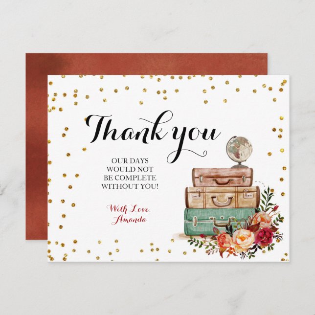 Cartões de agradecimentos Tema Marsala Viagem (Frente/Verso)