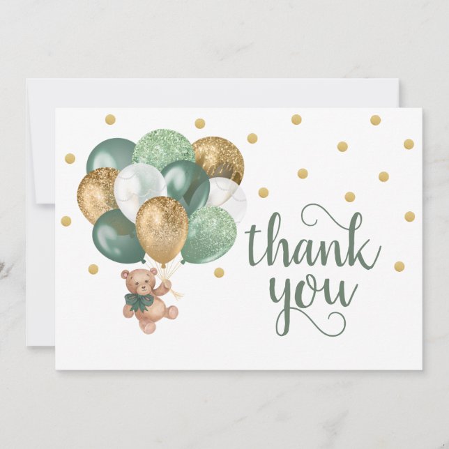 Cartões de agradecimentos verde do Chá de fraldas  (Frente)