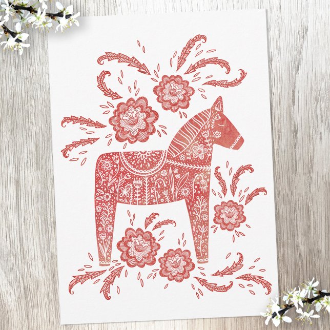 Cartões de agradecimentos Vermelho e Branco de Dal (Swedish Dala Horse red and white folk art Thank You cards)