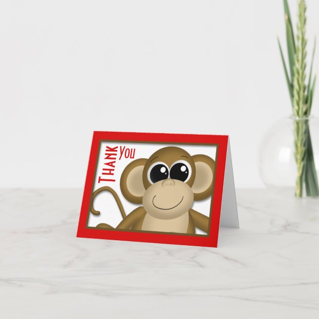 Cartões de agradecimentos Vermelho Macaco-Cinto (Frente)