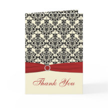 Cartões de agradecimentos vermelho, marfim e preto
