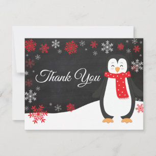 Cartões de agradecimentos Vermelho Pinguim Invern