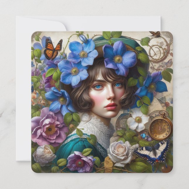 Cartões de agradecimentos Vitoriano Floral Punk (Frente)