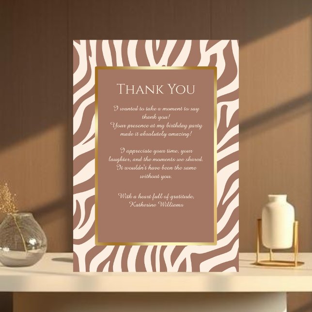 Cartões de agradecimentos-Zebra Print-Mocha Mousse (Zebra Print-Mocha Mousse- Thank you Card)