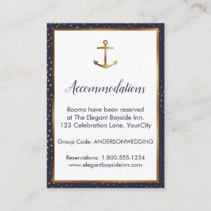Cartões de Alojamento de Casamento Dourado Anchor
