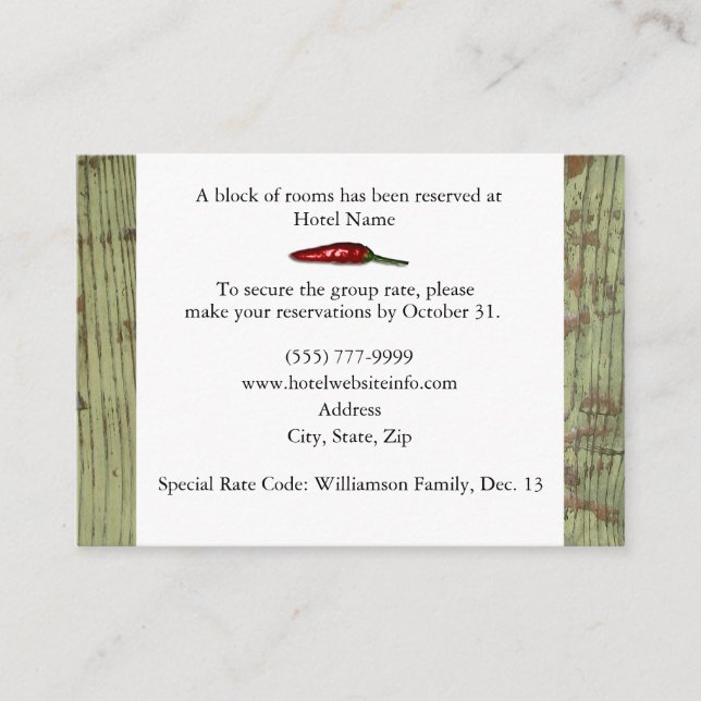 Cartões de alojamento em hotel Red Peppers (Frente)