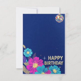 cartões de aniversário azuis flores modernas retrô