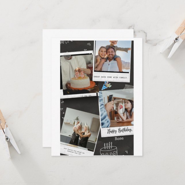 Cartões de aniversário colagem em forma quadrada d (Frente/Verso In Situ)