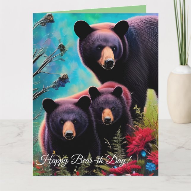 Cartões de aniversário da mamãe Bear e filhotes (Frente)