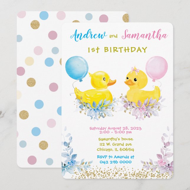 Cartões de Aniversário de 1 Ano do Pato de Borrach (Frente/Verso)