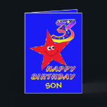 Cartões de aniversário de 3 anos Son Red Star<br><div class="desc">Uma pequena estrela vermelha em carregando azul no céu, um número de aniversário estrelado, trará um sorriso para uma criança de 3 anos e fará cócegas no rico. Adicione o nome da criança à frente para personalizar este cartão de saudação de aniversário. Será um tesouro para a sua aniversário de...</div>