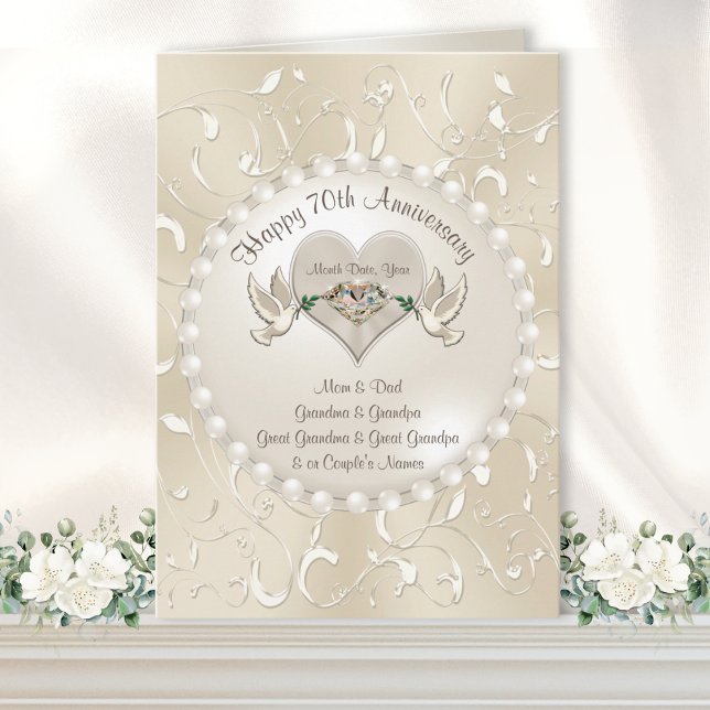 Cartões de aniversário de casamento de 70 Feliz pa (Happy 70th Anniversary Card. Type in Your, 70th wedding anniversary wishes to parent, grandparents.)