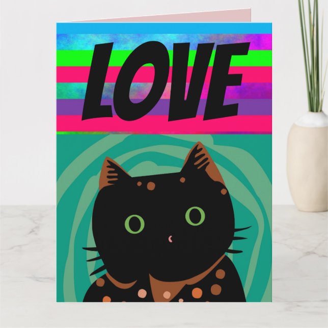 CARTÕES DE ANIVERSÁRIO DE GATO ARCO-ÍRIS AMOR (Frente)
