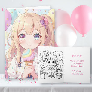 Cartões de Aniversário de Menina Anime com Página