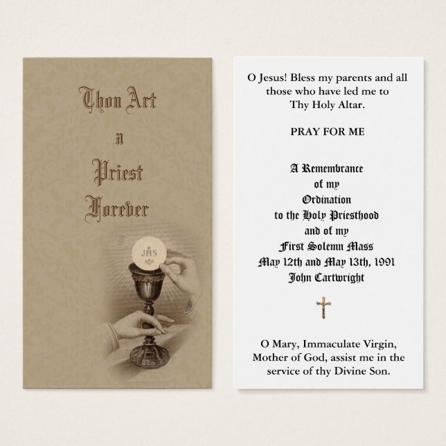 CARTÕES DE ANIVERSÁRIO DE ORDENAÇÃO DE PADRE CATÓL (Frente & Verso)