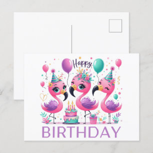 Cartões de aniversário felizes com flamingos fofos