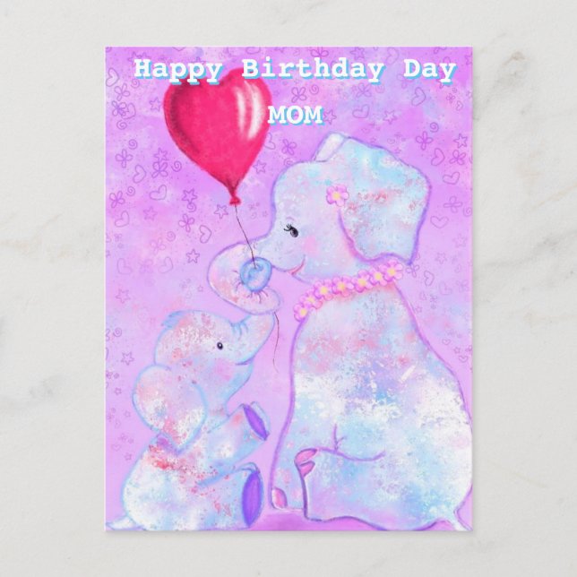 Cartões de Aniversário para Bebê Elefante Bonito e (Frente)