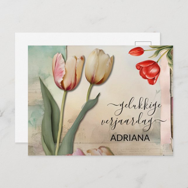 cartões de aniversário wenskaart voor gelukkige ve (Frente/Verso)